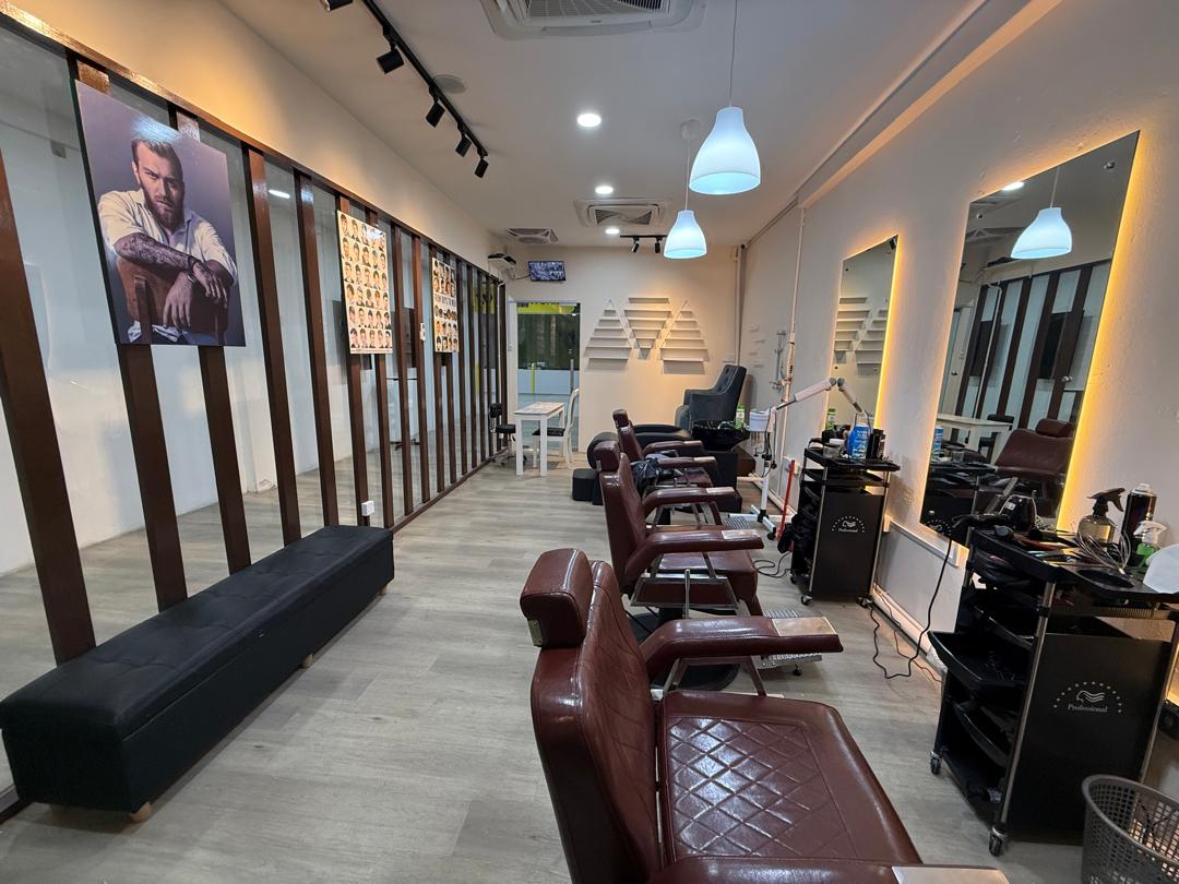 Barber & Nail Spa - Full barber interior with pendant lights